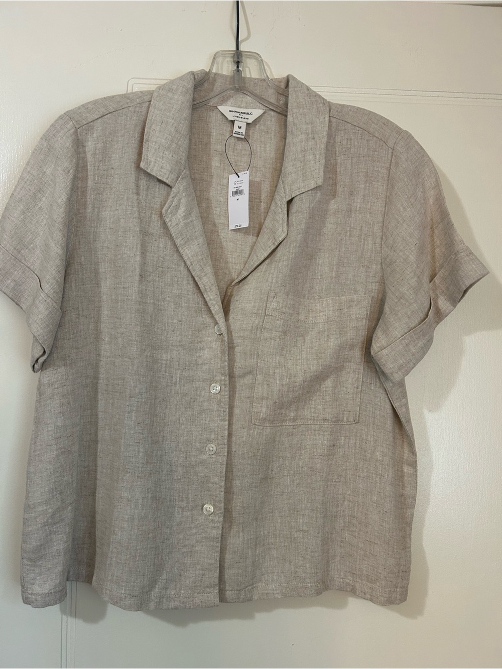 Banana Republic Casual Linen Button-Up Shirt in Tan